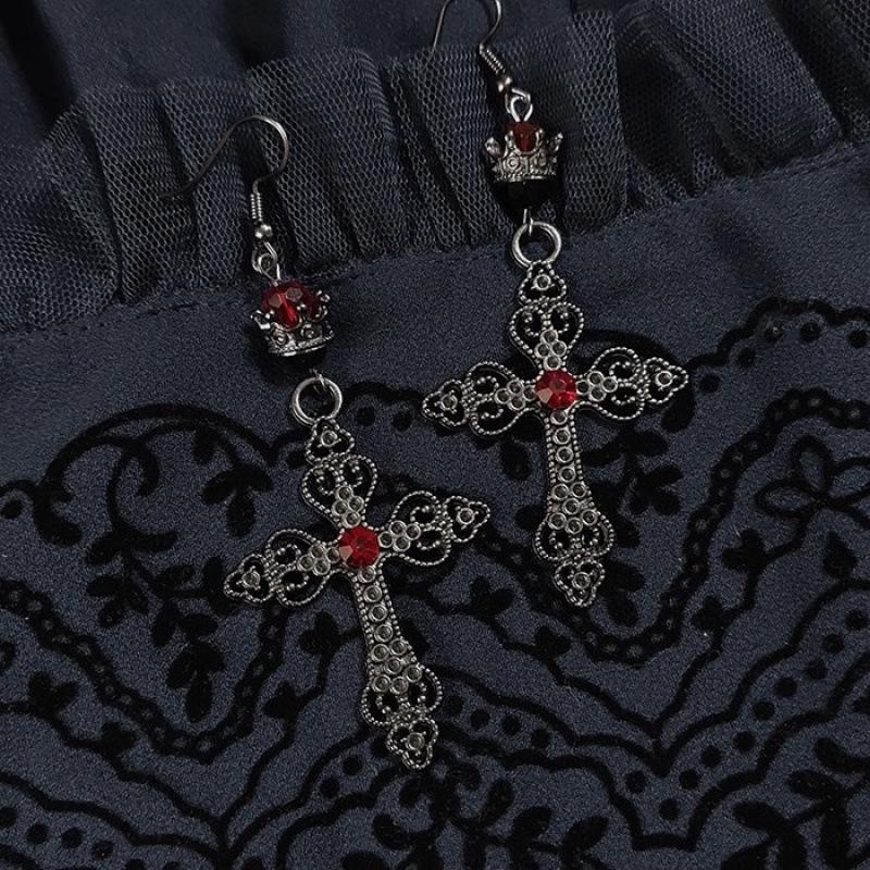 Dark Retro Gothic Crown Tiara Earrings with Ear Hooks
