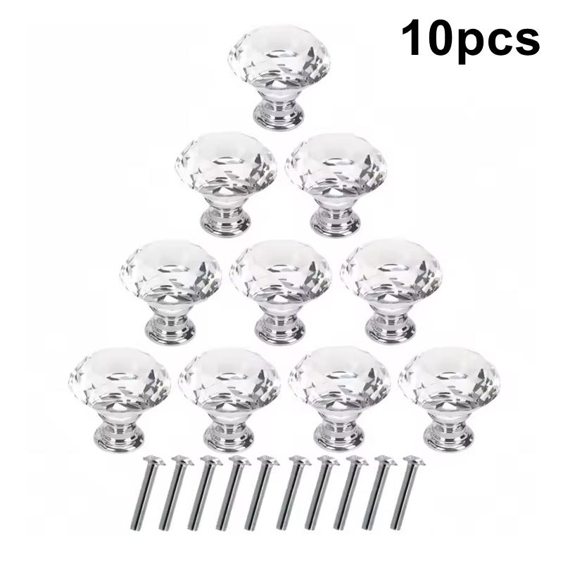 10Pcs 30mm Crystal Clear Diamond Shape Acrylic Cabinet Knobs Cupboard Drawer Pull Kitchen Cabinet Door Wardrobe Handles Hardware