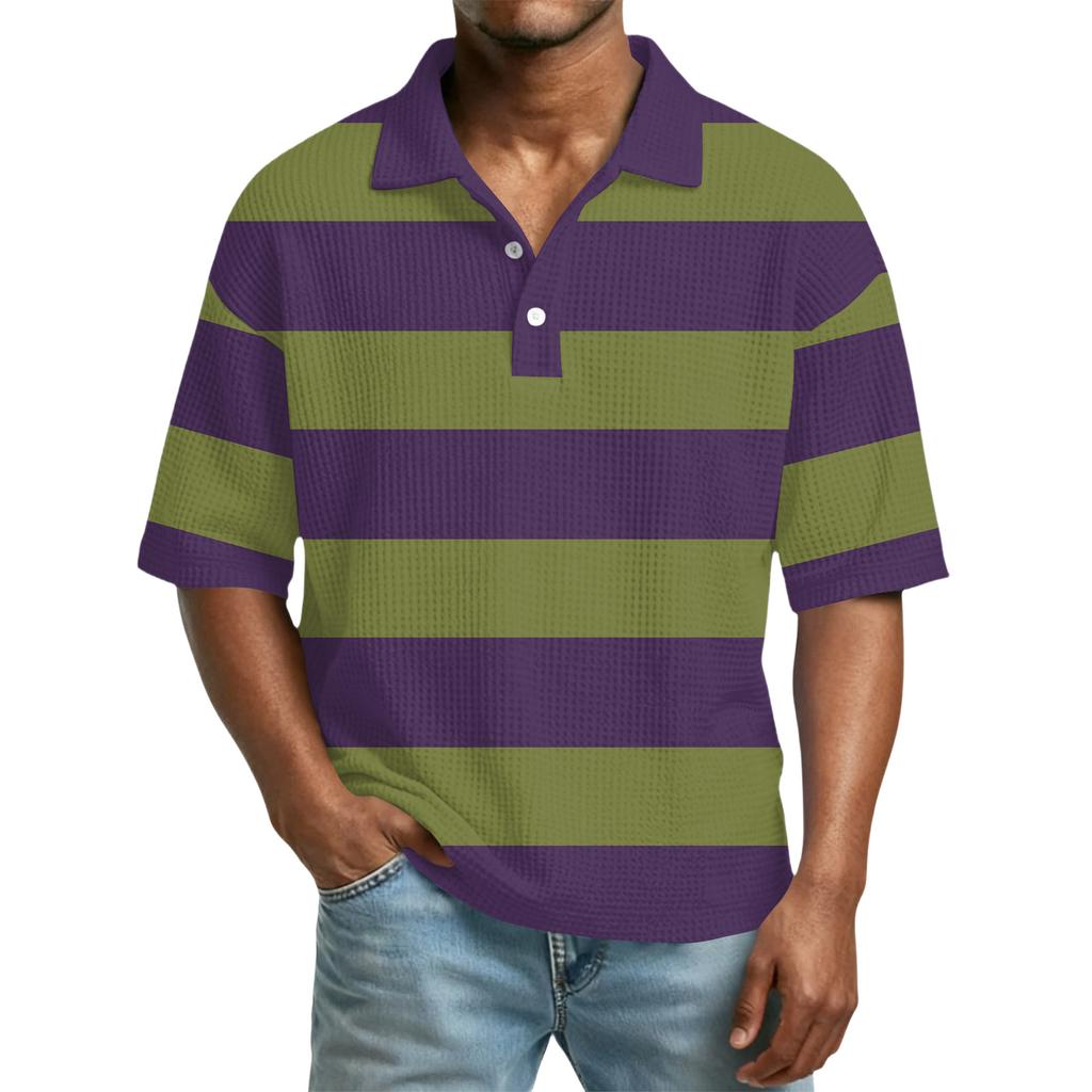 Ανδρικό Casual Μπλουζάκι με Κολάρο Color-Block και Κοντό Μανίκι