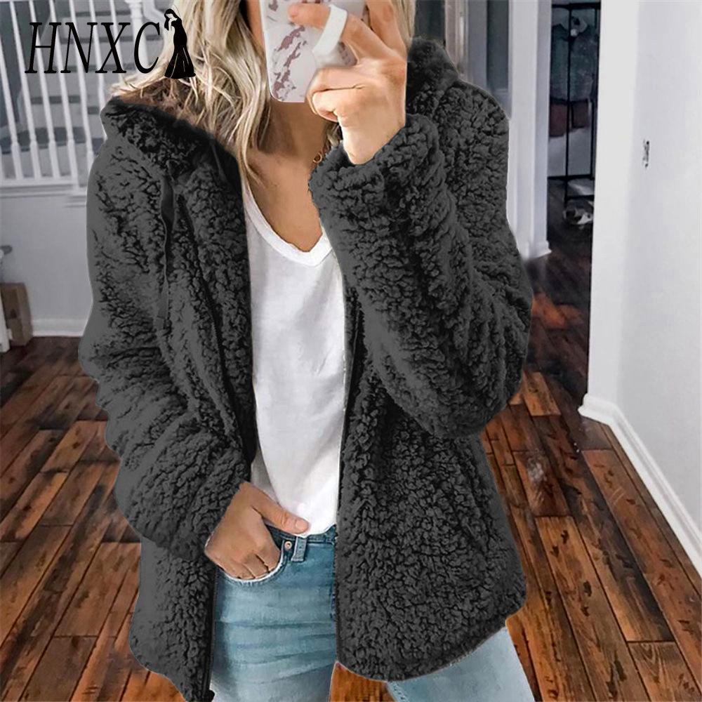 HNXC Damen Vintage Casual Gittermuster Herbst Winter Langarm Kapuzenjacken & Mäntel