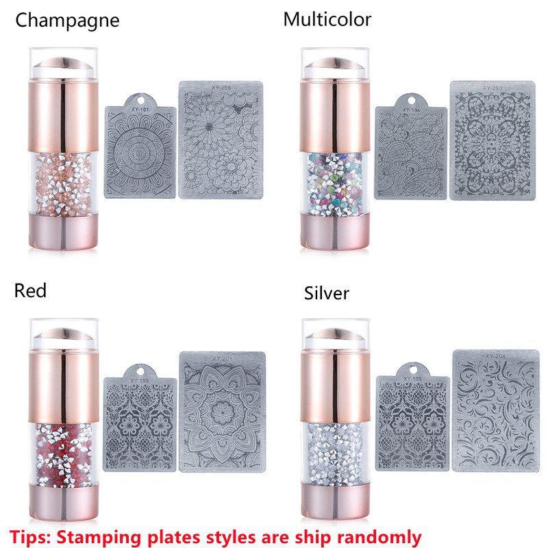 Silicone Double-end Crystal Handle Nail Art Stamper and Nail Stamping Plates Set