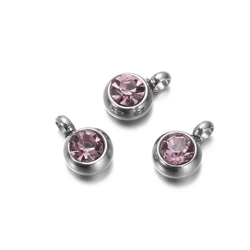 10Pcs 6mm Stainless Steel Birthstone Necklace Pendant Jewelry Making Rhinestone Charms For Women Earrings DIY Accessories Gift