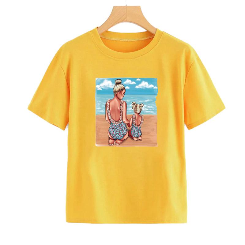 Iron On Sticker New Design Thermal Transfer T-Shirt Dresses Hot Tear Diy Iron On Patch Mom With Her Girl On The Beach