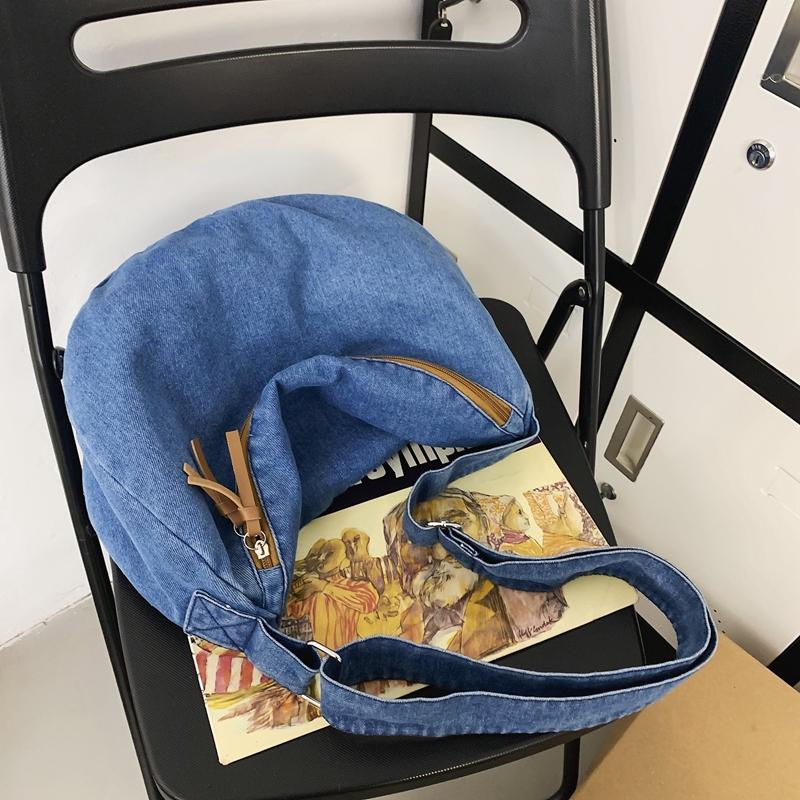 Women's Vintage Denim Hobo Bag Zipper Crossbody Bag All-Match Bag For School Work