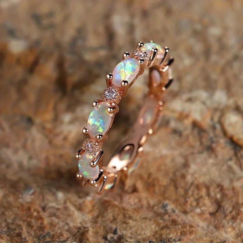 Fashion Bridal Oval Faux Opal Ring Women Luxury Exquisite Rose Gold Color Temperament Wedding Jewelry Accessories