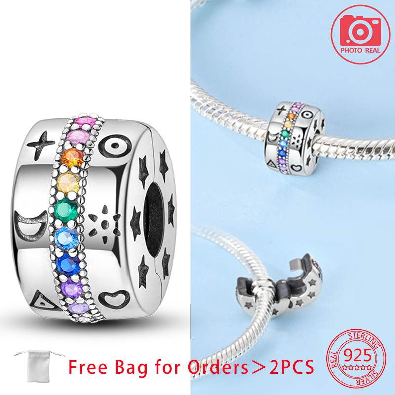 Clip Spacer Charm For Bracelet Clip Lock Stopper Bead Copper Spacer European Openable Sun Moon Star Beads Gift