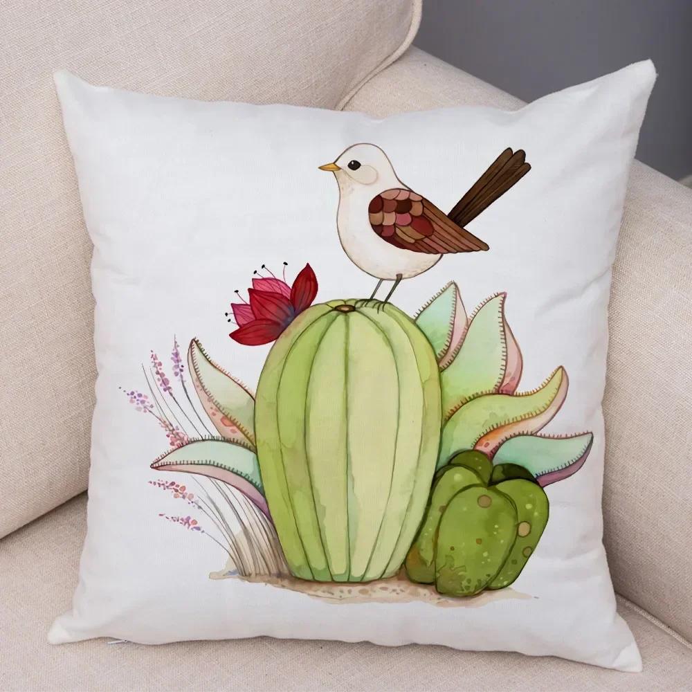 Cute Cartoon Parrot Pillowcase Decorated With Birds And Flowers Living Room Bedroom Sofa Car Cushion Pillowcase 45X45Cm