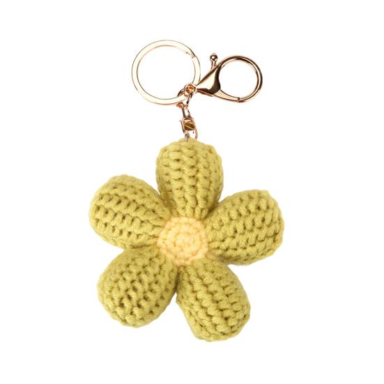 Knitted Keychain Handmade Crochet Flower Keychain Pink Bohemian Bag Charm Car Keys Backpack Accessories