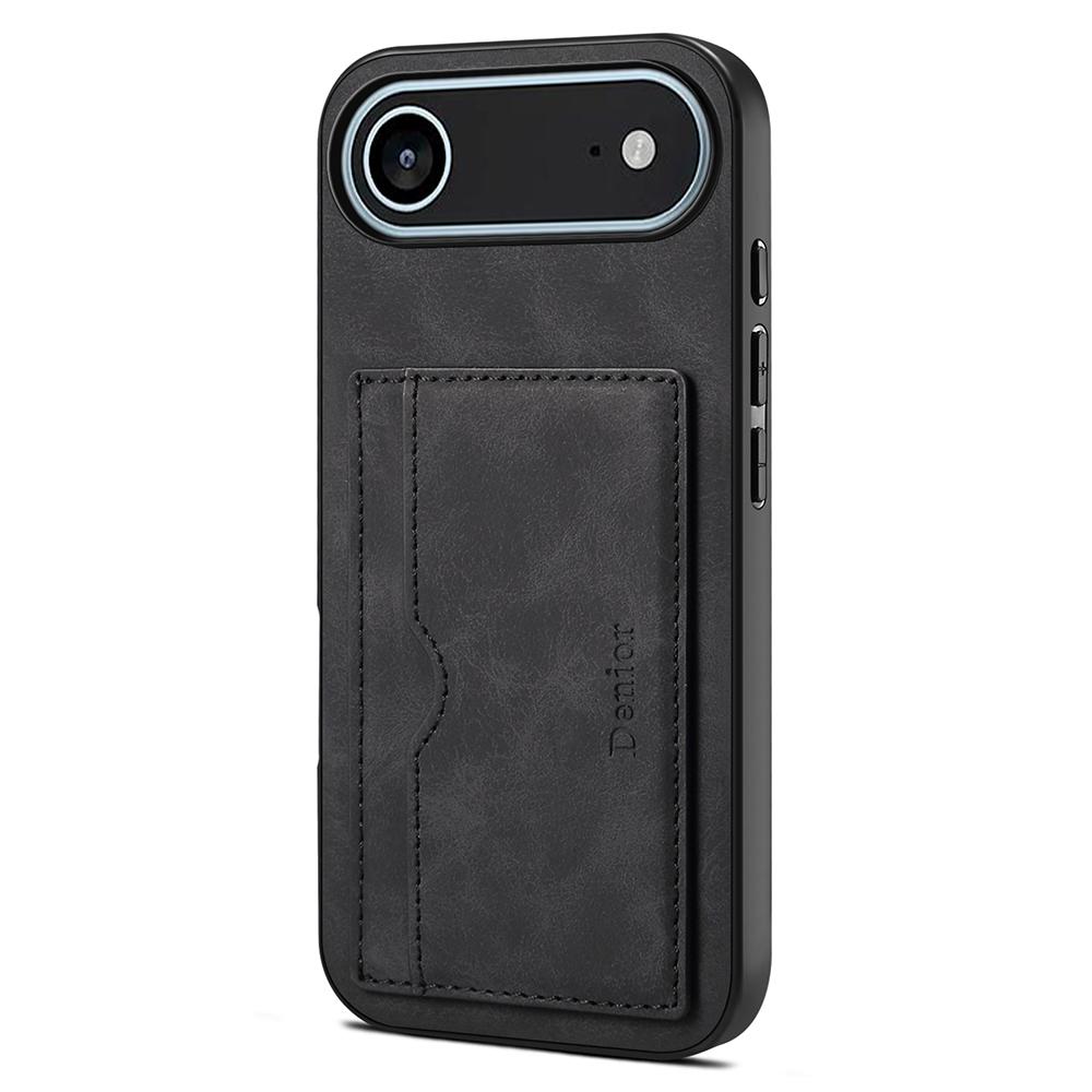 

DENIOR Чехол для iPhone 17 Air с держателем для карт и подставкой, кожаная задняя крышка для телефона Black