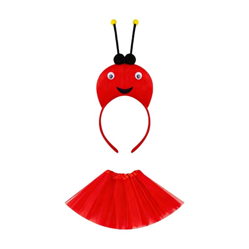 2Pcs Ladybugs/Bees/Ant Costume Accessories Antenna Headband Tutus Skirt Set Cosplay Halloween Costume for Adult Kids