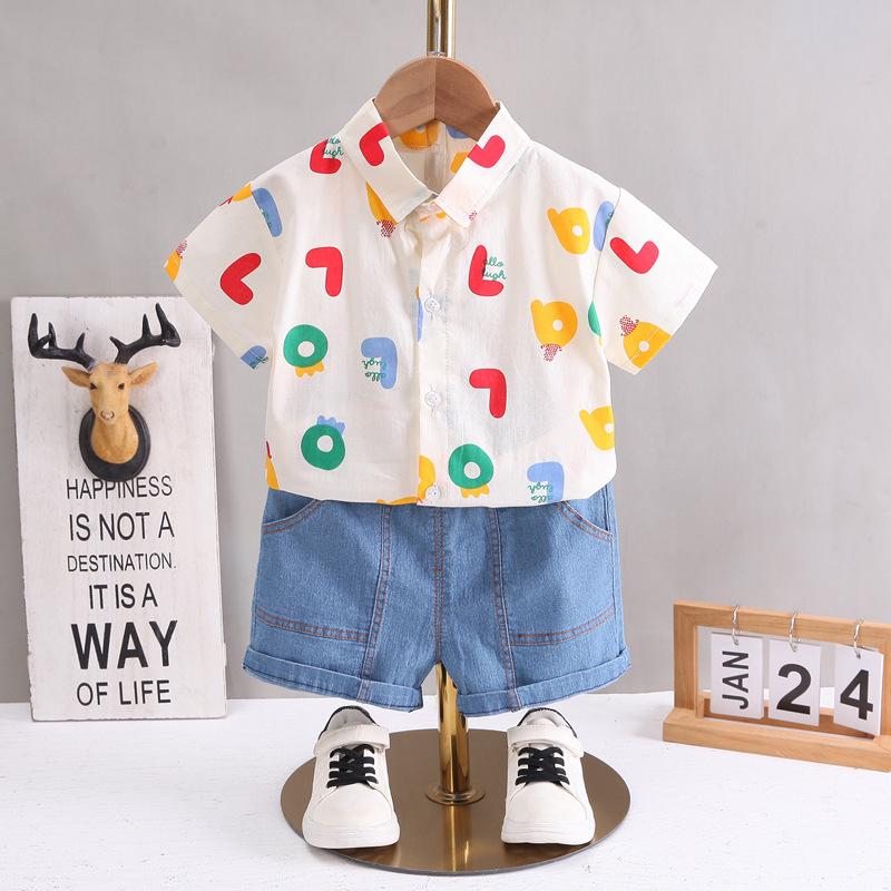 Children's Clothes Printed T-shirt Summer Sets Boys Short Sleeve Suit Baby Shirt and Shorts 2 Piece Set