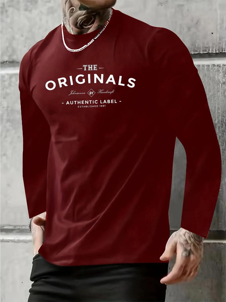 Men's Loose and Comfortable Casual Sports THE ORIGINALS Letter Printed Round Neck Long Sleeved T-shirt Top