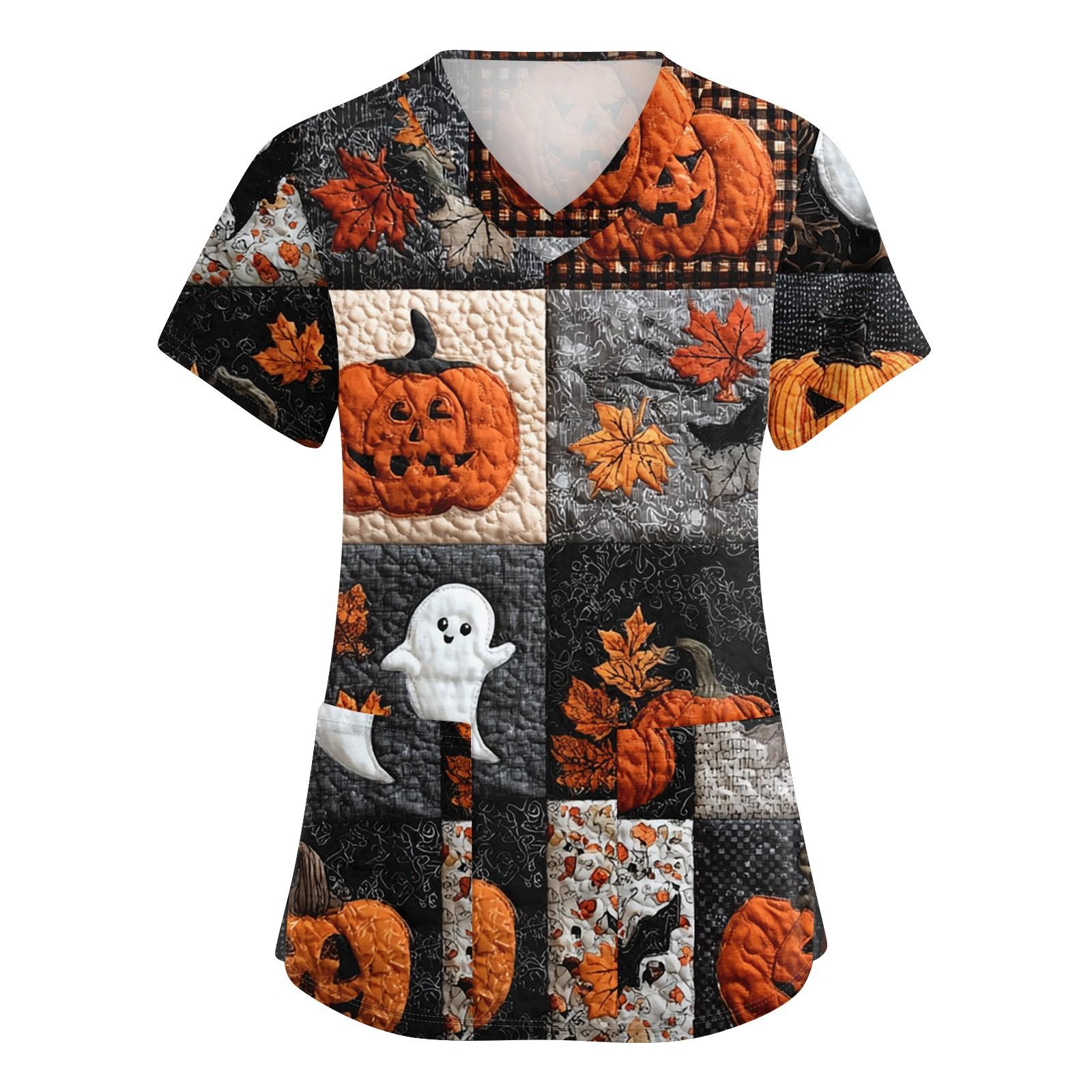 

Женская симпатичная принтованная рабочая одежда с V-образным вырезом, двухслойными карманами, базовым коротким рукавом, пуловером XXXXXL