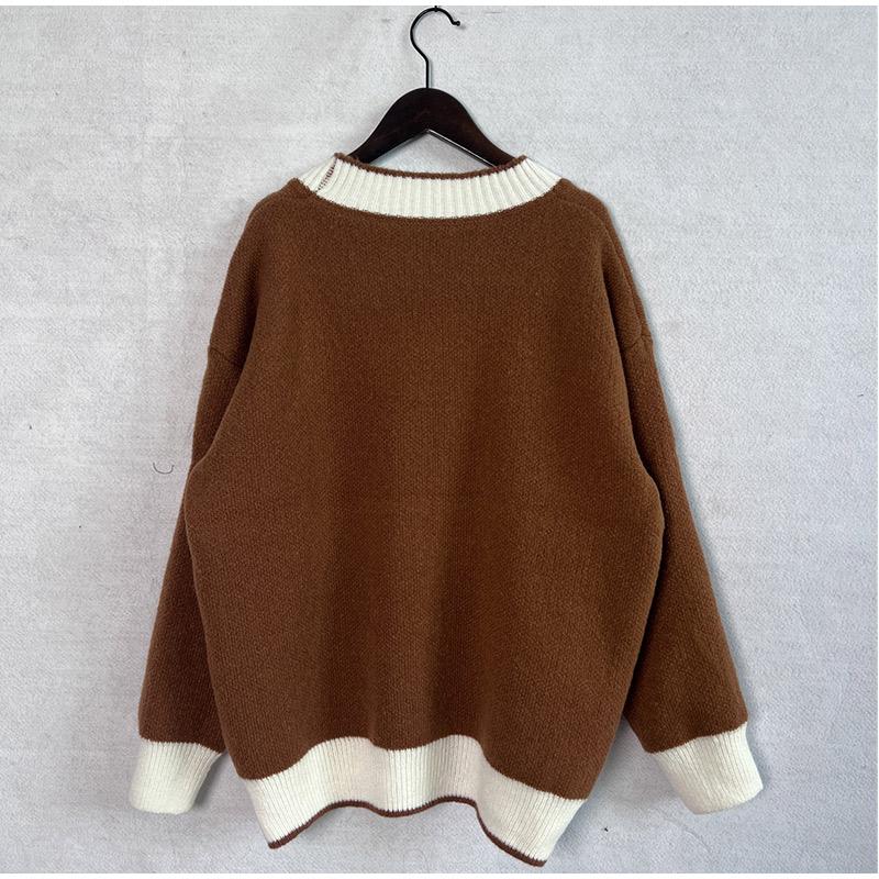 Knitted Cardigan Women V-neck Sweater Autumn Winter Single Breasted Coats Fashion Long Sleeve Panelled Casual Outerwear