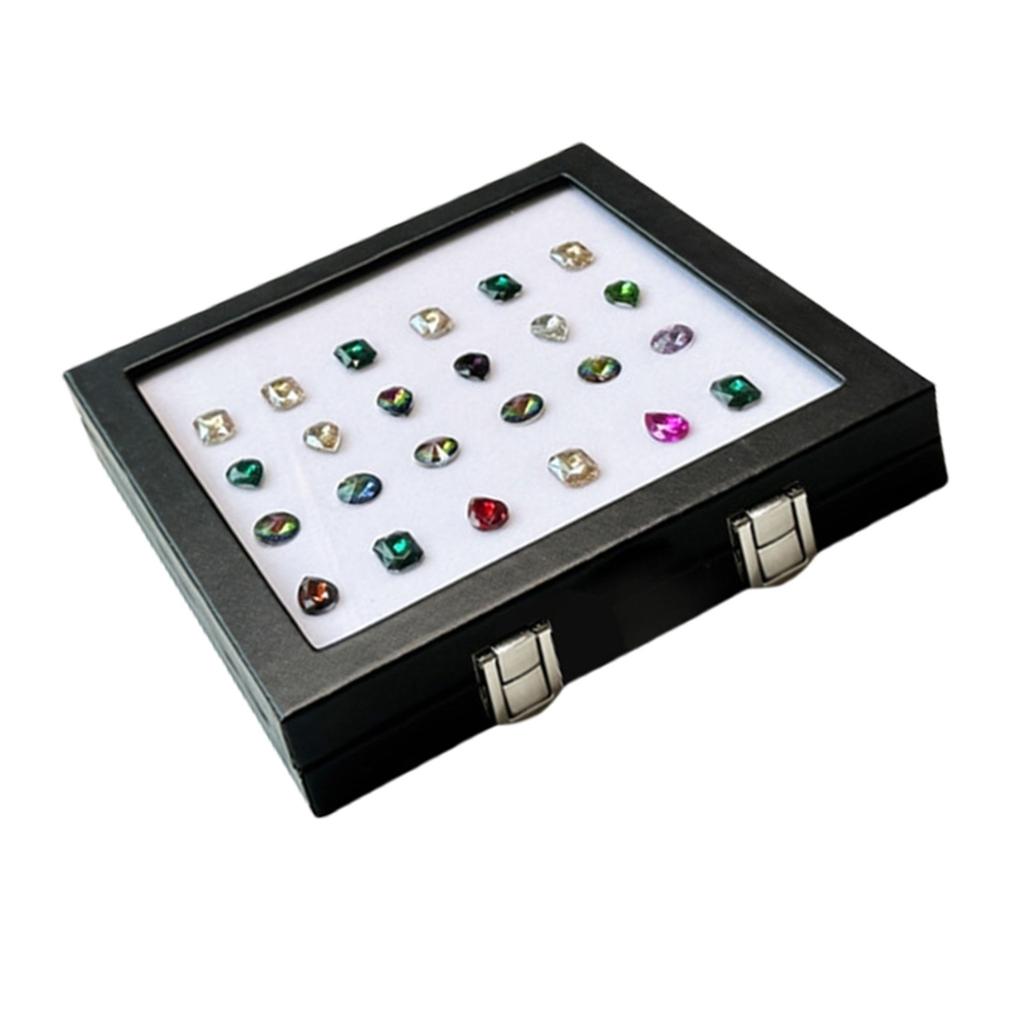 Praktische Schmuck-Ausstellungs-Organizer mit Glasplatte und Display-Halter für Edelstein- und Kristallaufbewahrung mit Schwammfutter