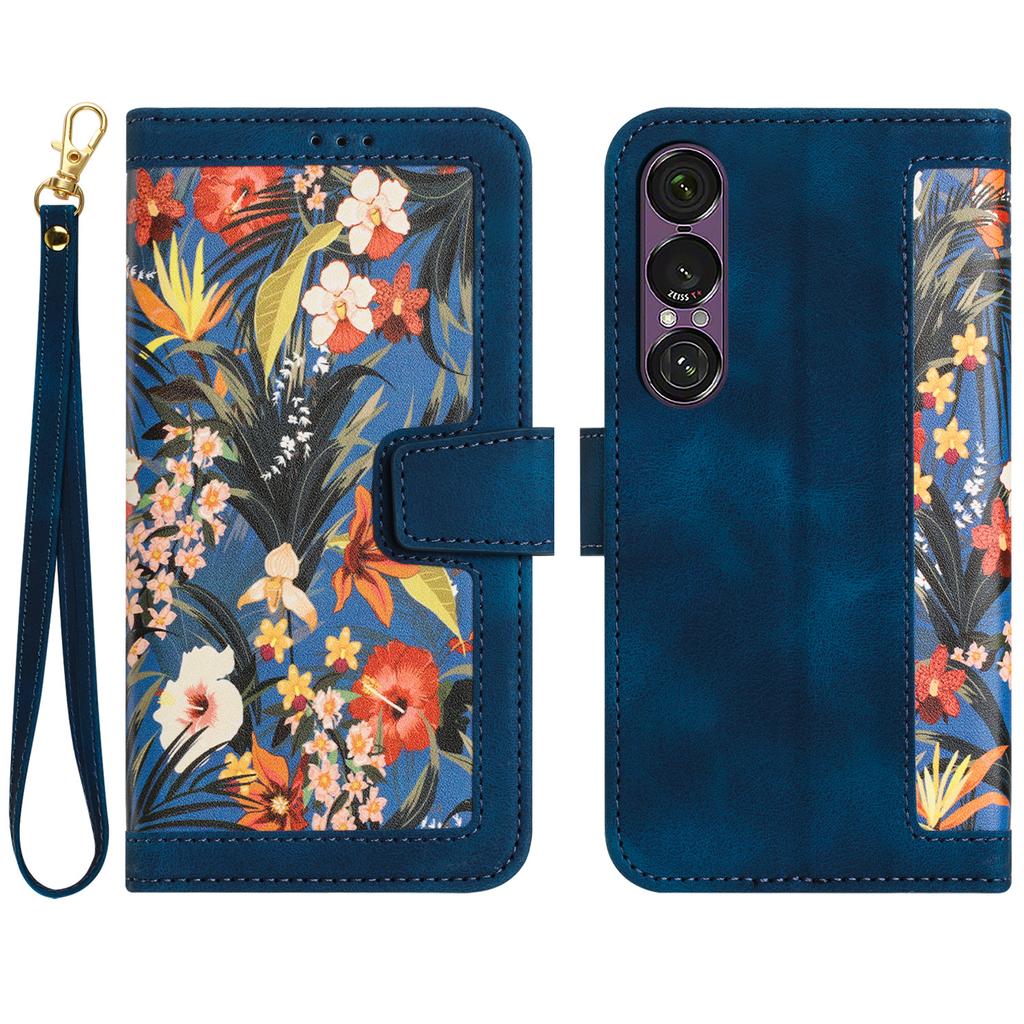 For Sony Xperia 1 VII Case PU Leather Floral Phone Cover with Card Slots