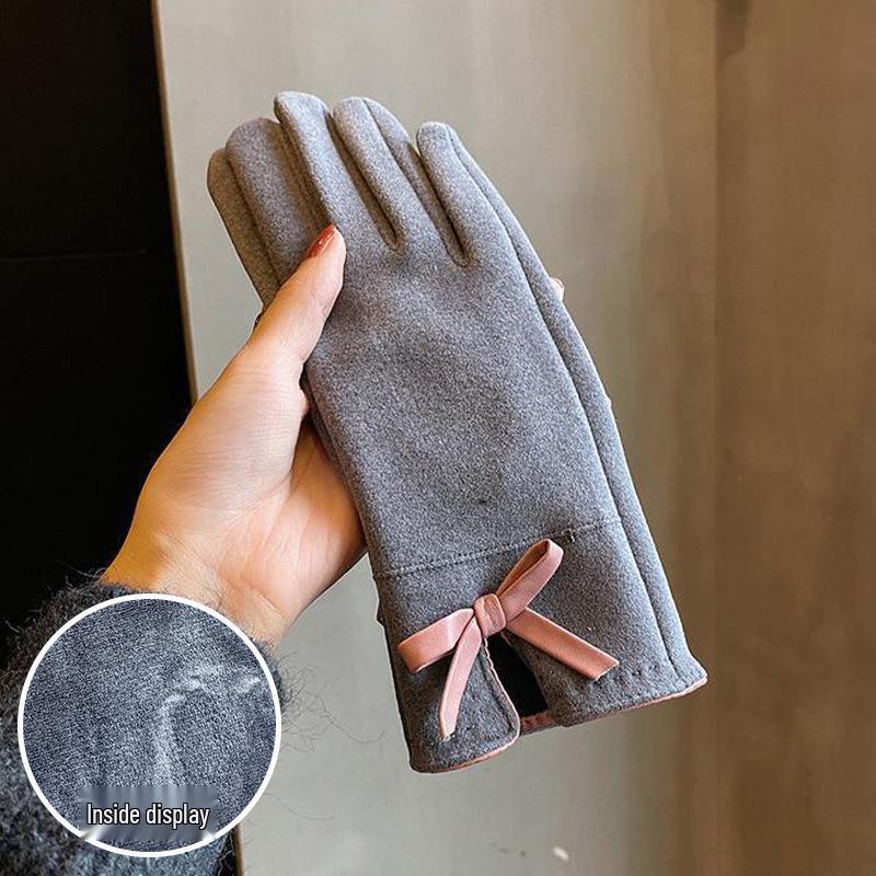 Premium Women's Fleece Touchscreen Gloves - Warm & Stylish for Fall/Winter, Korean Design