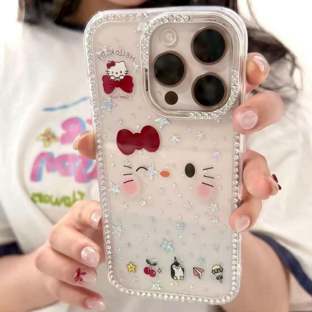Laser Flash Star KT Case for iPhone 17 Pro Max / 15 Pro / 11 / 12 / 16 - Cute and Gentle Design