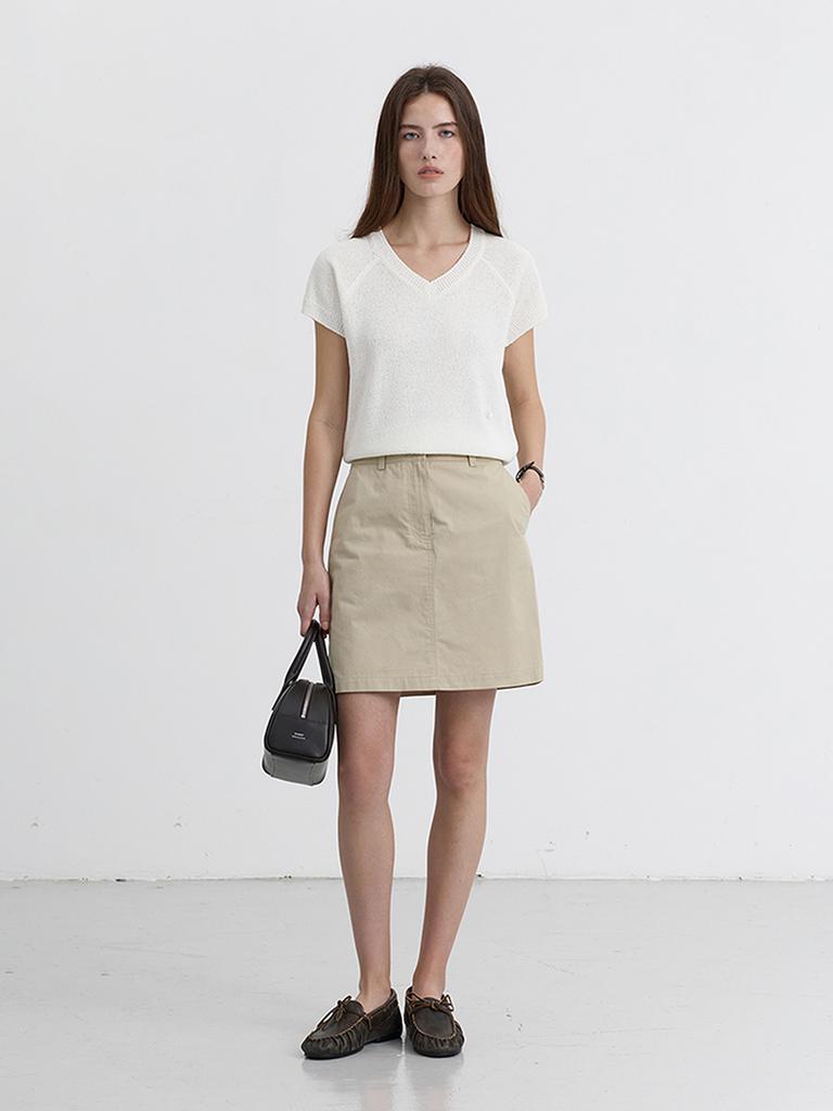 Deonseuteu A-Line Mini Skirt_Udsk5B227_Light Cream Beige