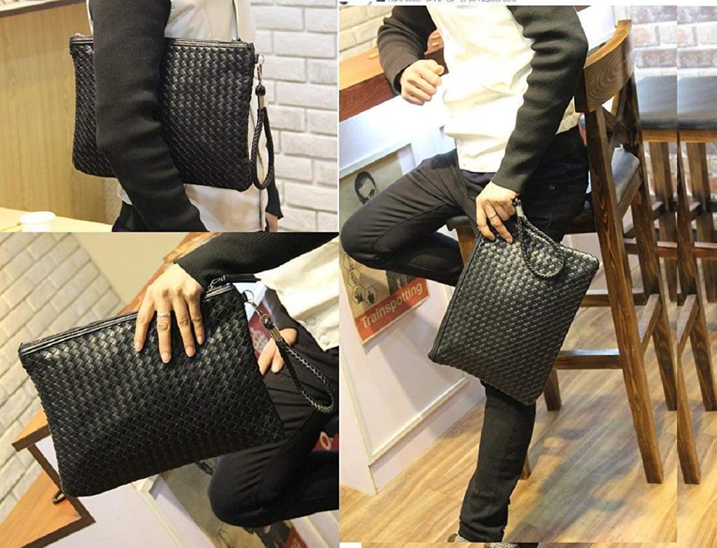 Braided Leather Clutch Second 3 Small [cmy select] Men's Bag, Bag, Sizes, Black,