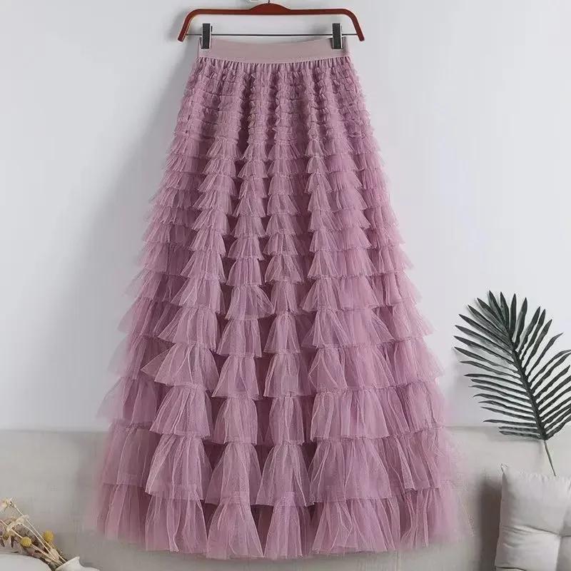 "2023 Spring/Summer Layered Mesh A-Line Skirt for Women"