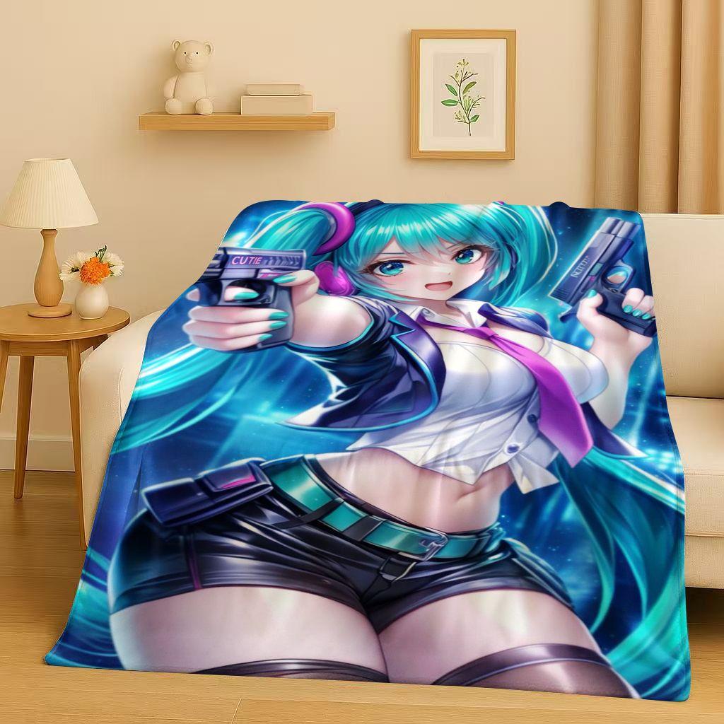 Manta de Franela Kawaii 3D de M MIKU, Dibujo Animado Musical para Niña, Manta de Felpa Ultra Suave y Cálida para Hogar, Dormitorio, Cama, Sofá, Regalo para Niños