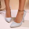 Fashion Silver Shine Super High Heels Wedding Shoes Women Pointed Toe Mesh Bowknot Decoration Nightclub Pumps Sexy Dress Party Sandals