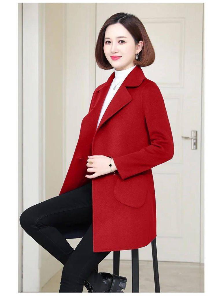 Dámský vlněný kabát střední délky, zeštíhlující, 2025 korejský styl, pro drobné postavy, volný střih na podzim/zimu