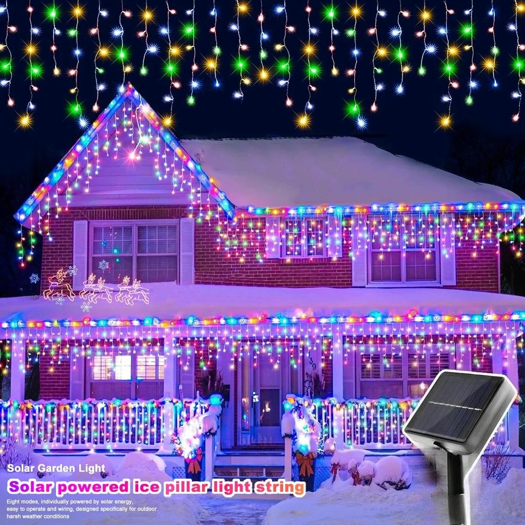 NEW 162/96LED Solar Icicle Outdoor Christmas Lights 8 Modes Waterproof Fairy Lights for Home Party Halloween Holiday Decoration