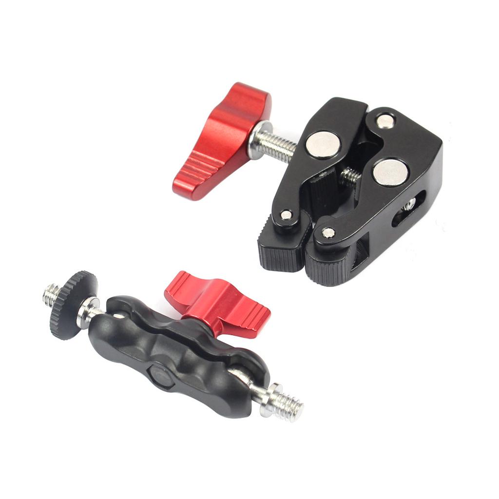 Metal Super Clamp with Double Ball Head Magic Arm Clamp 1/4'' 3/8'' Hole for Phone Video Mount Camera Monitor LED Light Mic