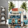 Summer Beach Ocean Blue Campervan Surfboard Shower Curtain, Bathroom Decorative Shower Curtain, Waterproof Shower Curtain with H