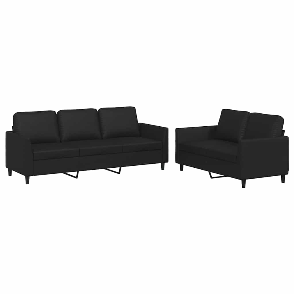 2 Piece Sofa Set with Cushions Black Artificial Leather