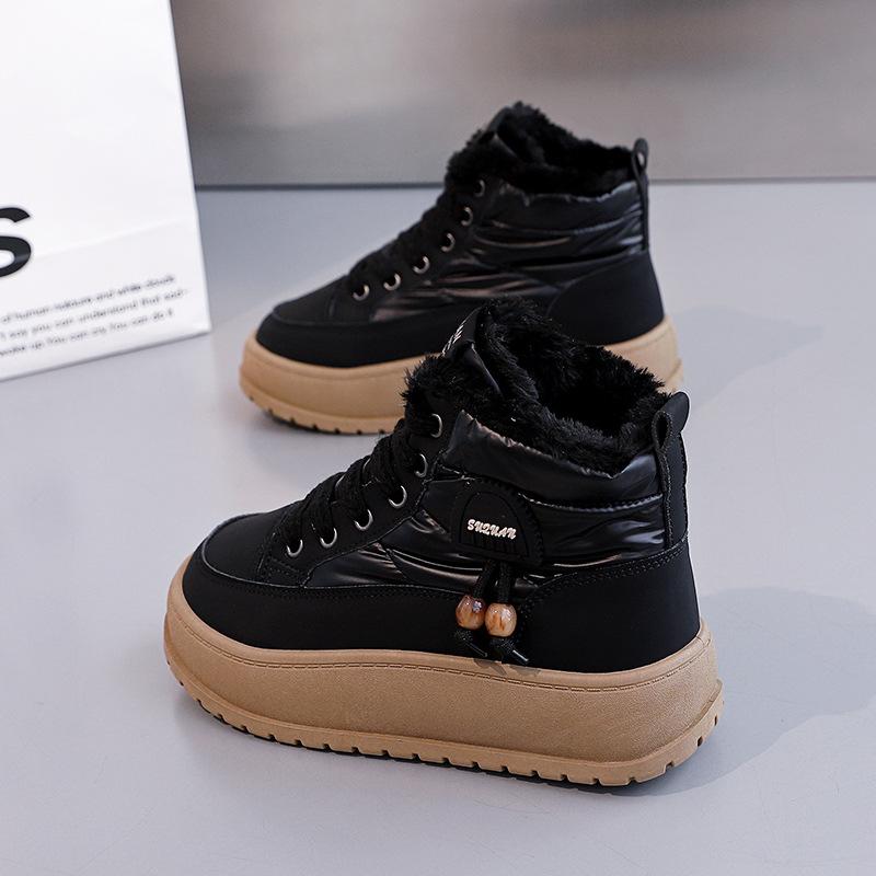Modă pentru femei cu talpă groasă, înălțătoare, ușoare, iarnă, călduroase, cu blană, cizme de zăpadă, căptușeală căptușită, antiderapante, casual, sport, cizme de bumbac