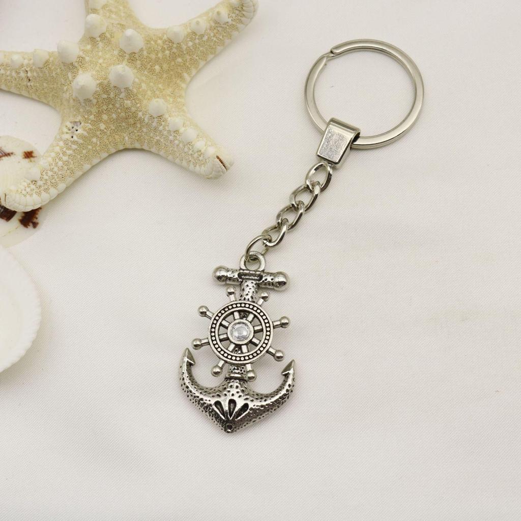 Personalized Retro Pirate Ship & Anchor Rotating Keychain Pendant