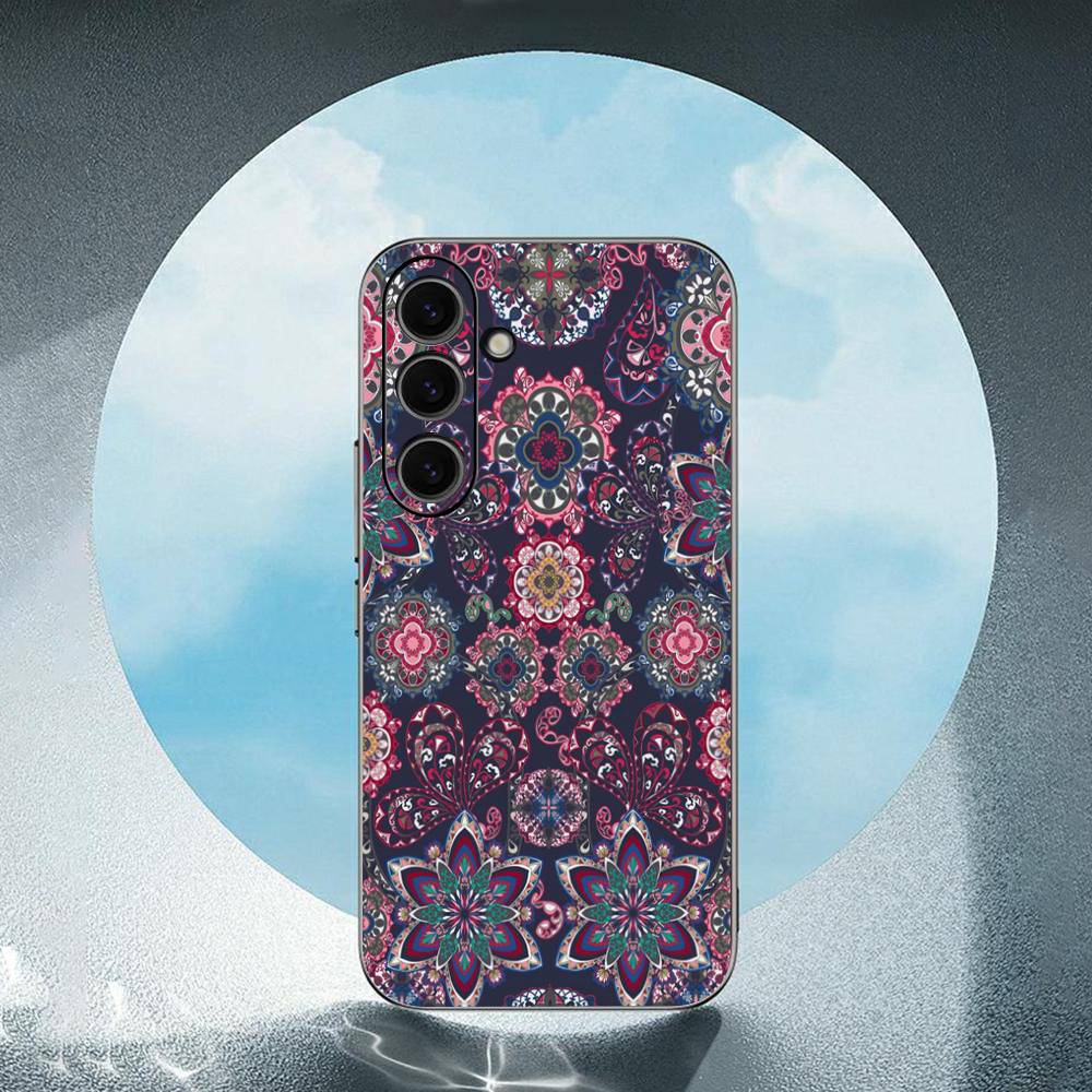 Mandala Flower Pattern Luxury Luxury Black Phone Case For Samsung Galaxy S23 S24 S25 Ultra S22 Plus S21