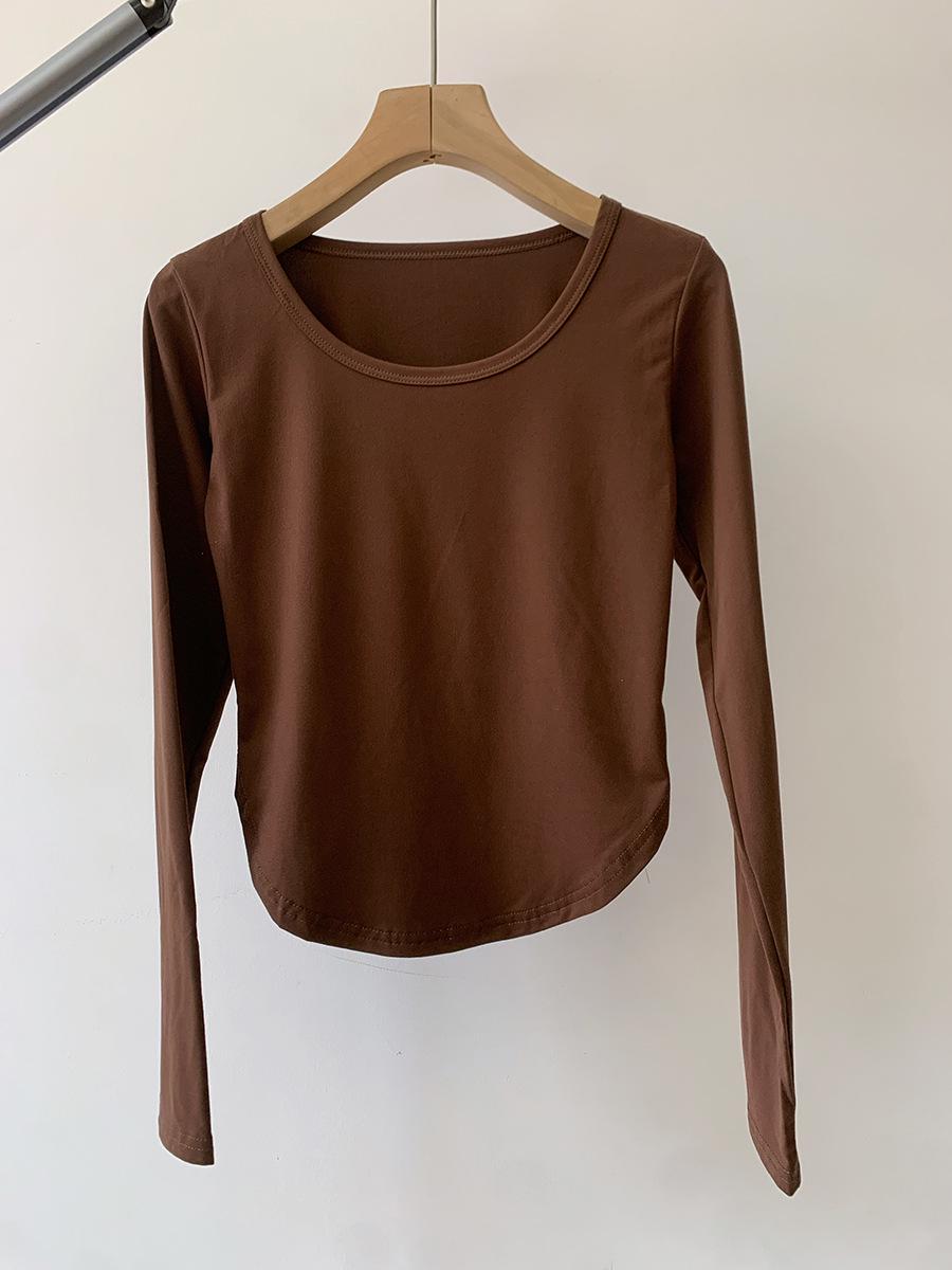 

Женская футболка с неровным низом, облегающего кроя, с длинным рукавом - Модный повседневный топ на весну/осень S темно-коричневого