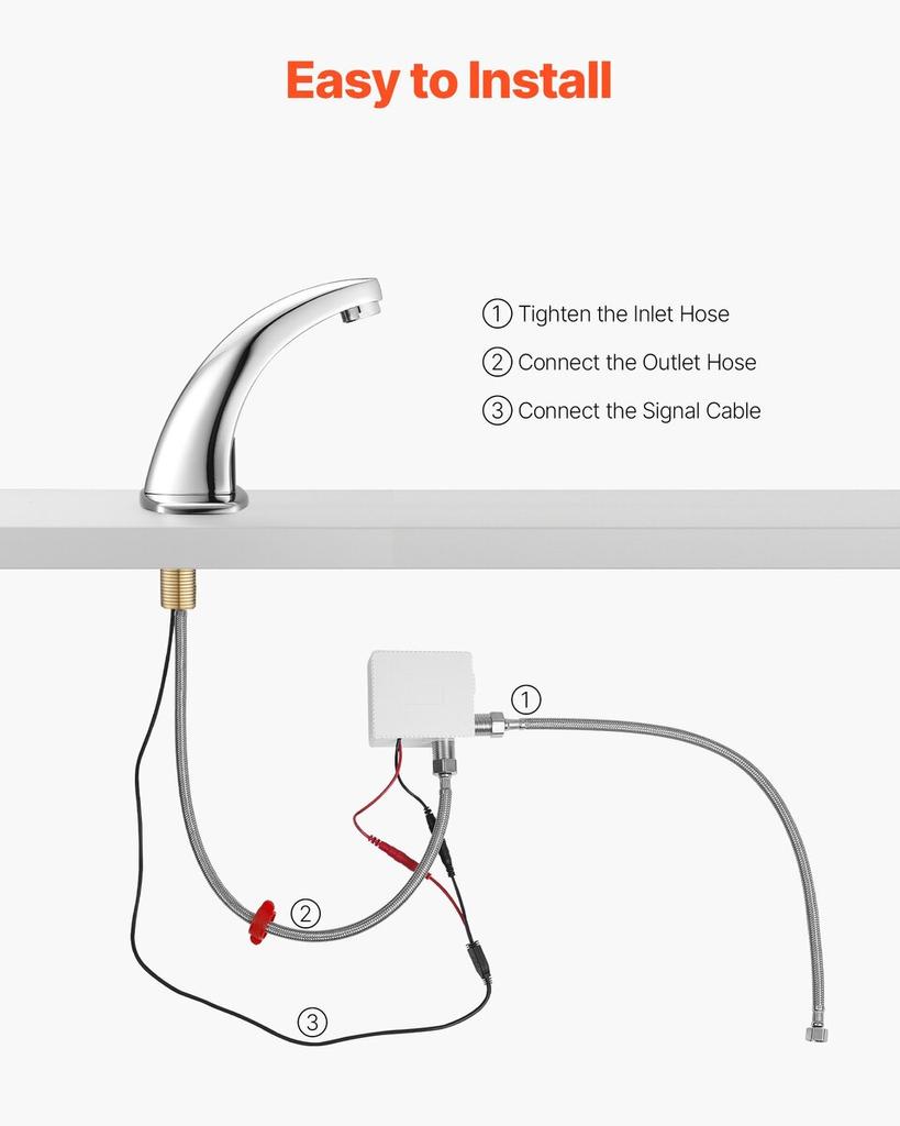 Touchless Bathroom Sink Faucet, Automatic Motion Sensor Restroom Toilet Faucet Cold Water with Hole Cover Plate, Battery Operated for 9.5 Mm Pipe