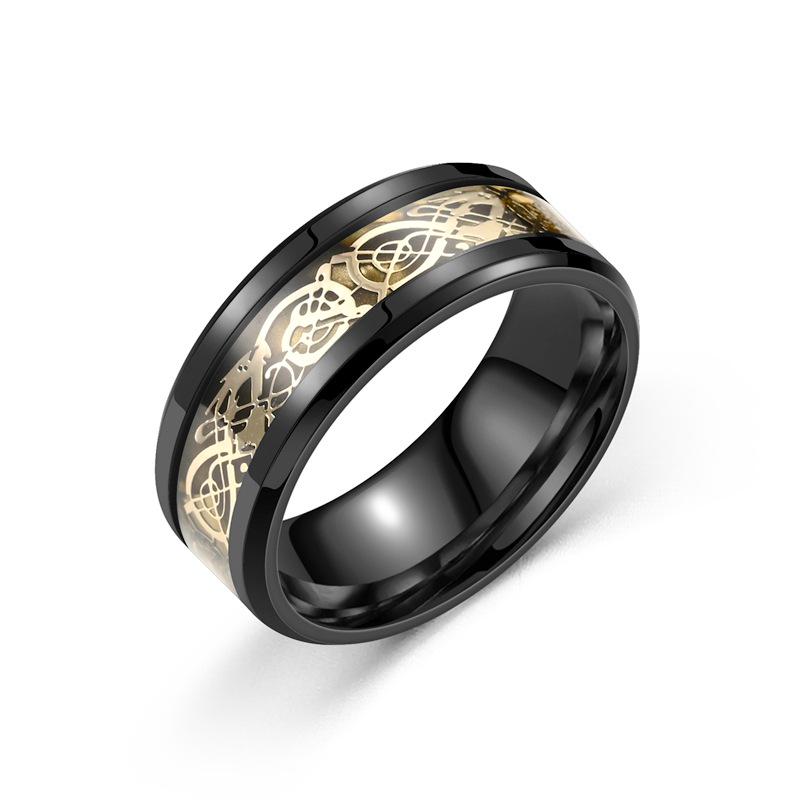 Dragon Pattern Titanium Steel Men's Ring - European and American Fashion Couple Jewelry