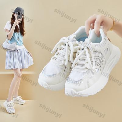 Damenschuhe 2026 Frühling Herbst Neu Atmungsaktives Mesh Hohl Plateau Sneaker Bequem Höhe Erhöhend Schnürung Freizeit Schuhe