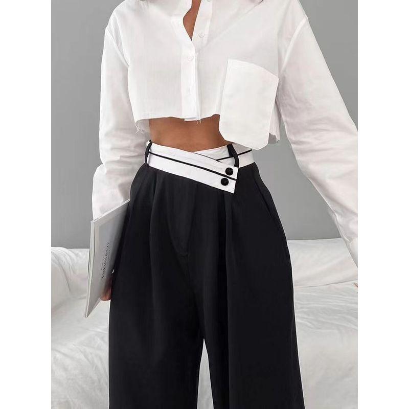 Fashion Wind Contrast Color Casual Draping Mopping Pants Wide Leg Stylish Pants Casual Wide Leg Pants