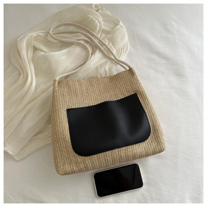 Straw large-capacity tote bucket bag women's summer new beach bag shoulder bag