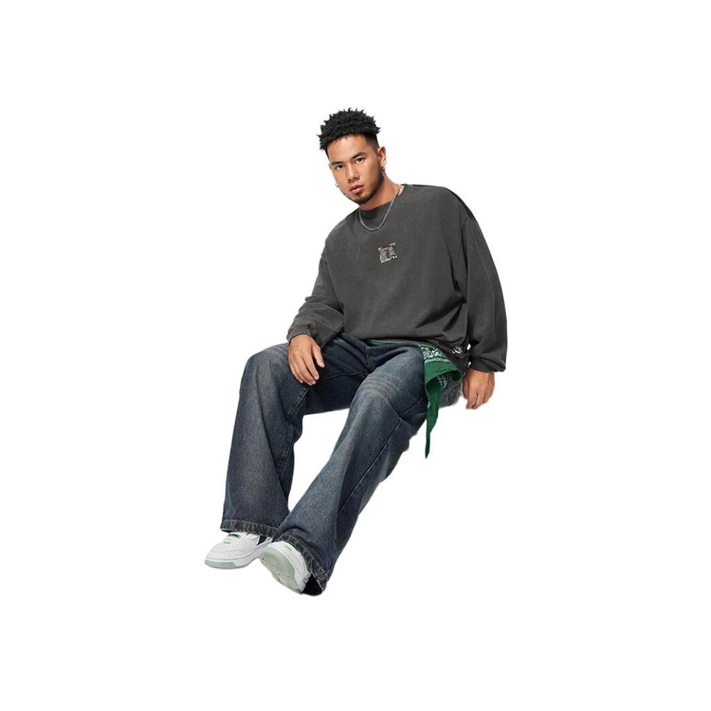 Li Ning Badfive Pullover Round Neck Loose Sports Long Sleeve Sweatshirt Men Sweatshirt Dark-Gray Black AWDU267-6