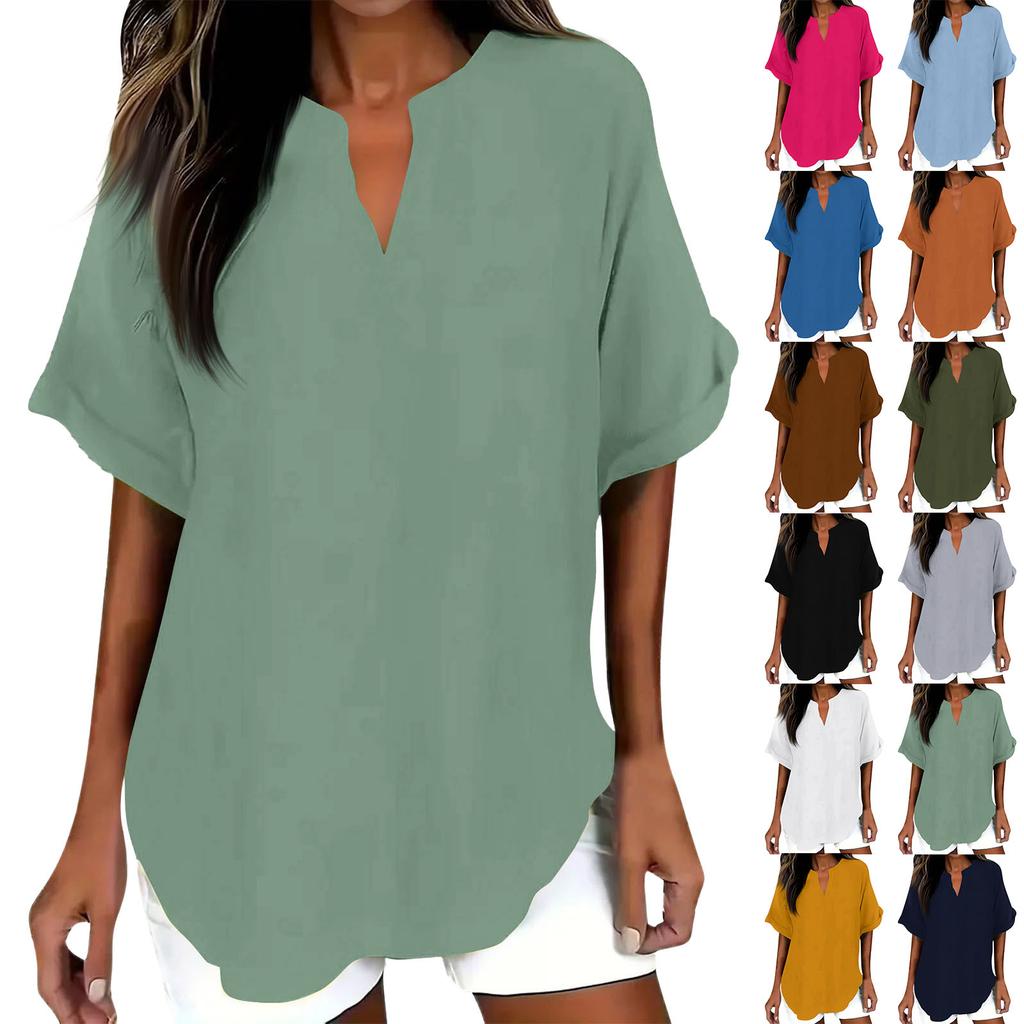 Women’s Loose Fit V Neck Short Sleeve Blouse Casual Tunic Top Lightweight Pullover Shirt for Everyday Wear