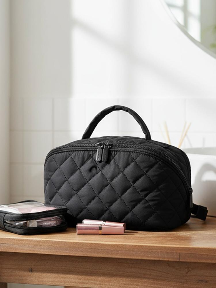 Cotton Cosmetic Organizer with 5 Dedicated Pockets Toiletry Organizer with Handle for Women Toiletries Accessories Brushes
