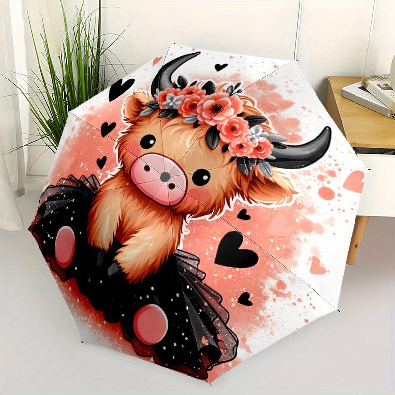 

1pc Adorable Cow Pattern Umbrella, Fashionable, Personalized, High-Value Folding Umbrella, a Must-Have for Summer, 8-Rib Durable Iron Frame,