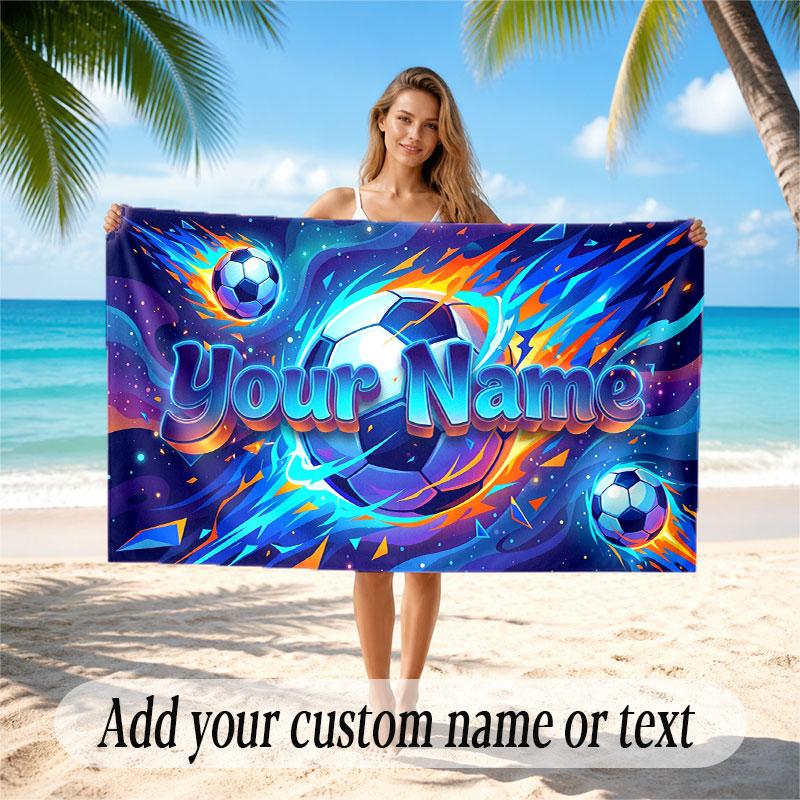 Fußball-Thema Strandtuch Personalisiert mit individuellem Namen & Text Weich Schnelltrocknend Strandtuch für Schwimmen Reisen