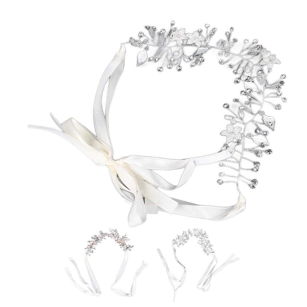 Bridal Crystal Headband Exquisite Flower Leaf Design Soft Ribbon Headpiece for Wedding Birthday Part
