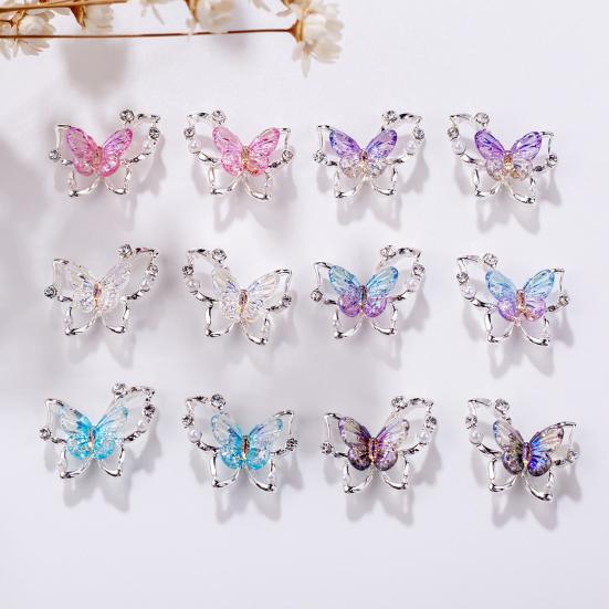 10Pcs Butterfly Nail Art Charm Rhinestone Faux Pearl 3D Butterfly Shape Nail Design Jewelry DIY Crafts Nail Decoration Accessories