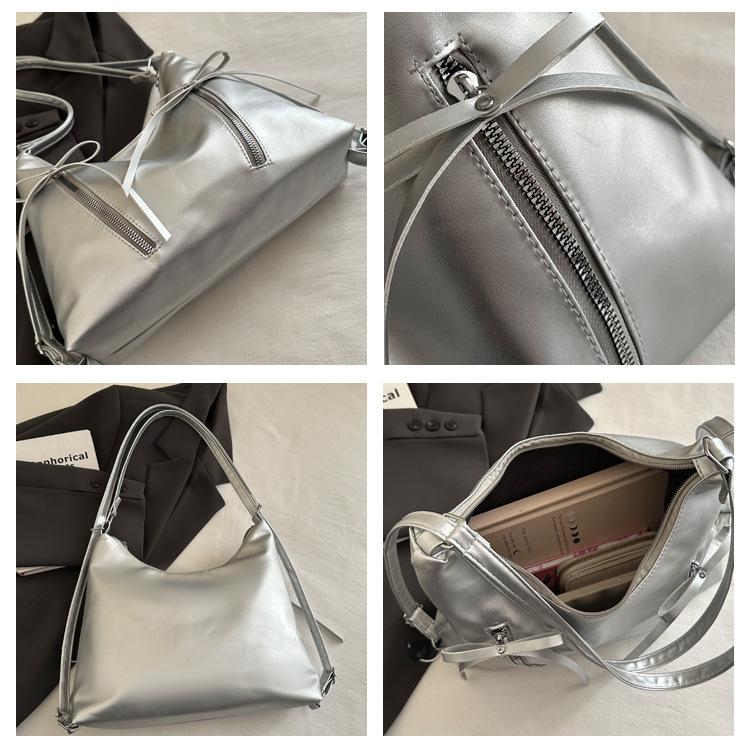 Bow Knot Faux Leather Tote Bag for Women Large Capacity Shoulder Backpack