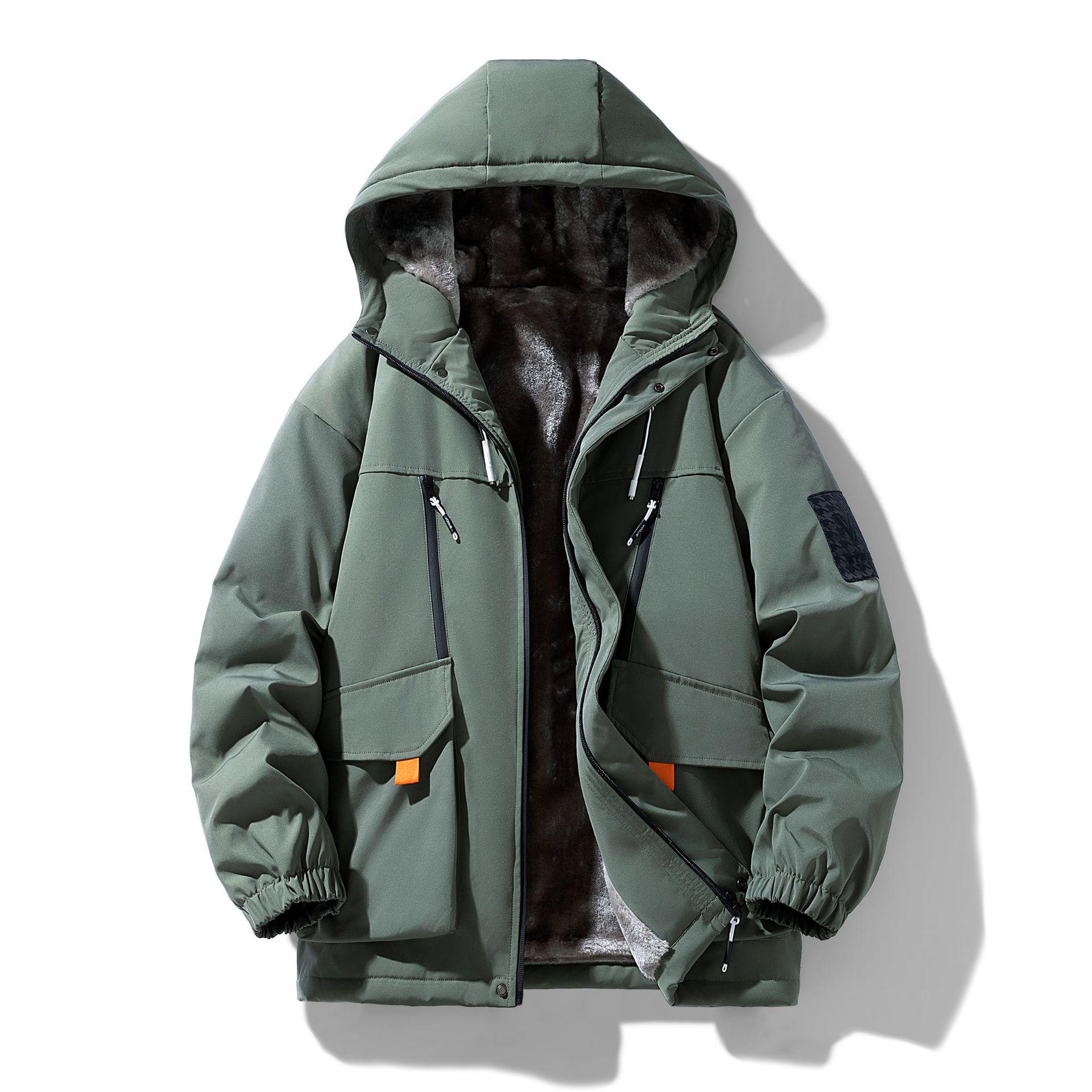 

Men s Plus Size Hooded Workwear Jacket - Spring/Autumn, XL, Trendy, Thick Velvet for Winter 2XL 150-169 lbs